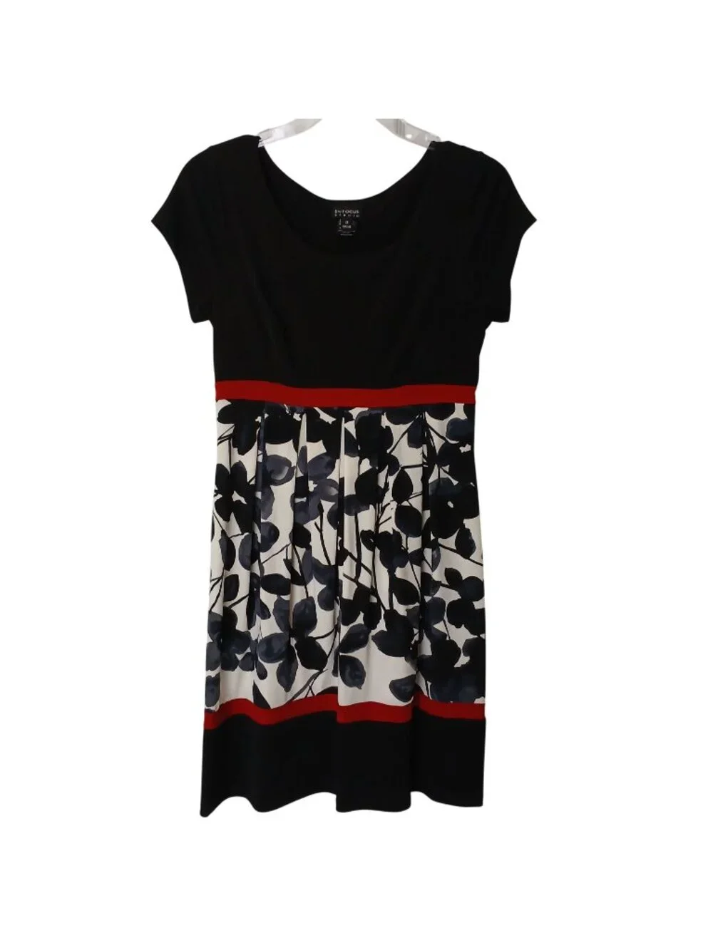 En Focus Studio Womens Sz 8 Dress Black White Floral Print Fit & Flare #H-17